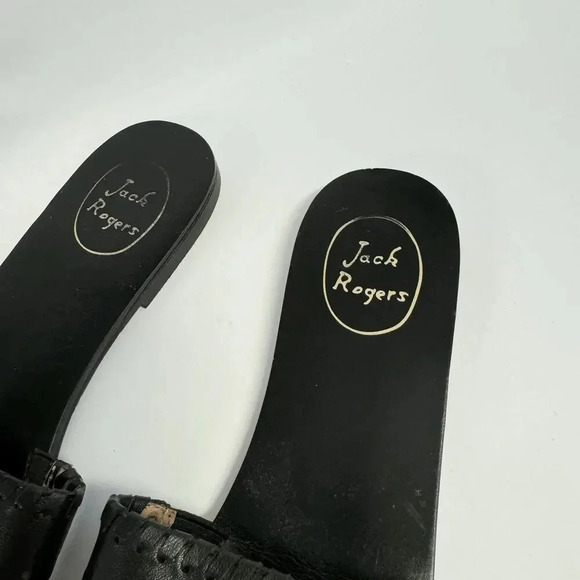 EUC Jack Rogers Delilah Black Leather Slide Sandals - Eyelet Preppy Coastal - Picture 2 of 6